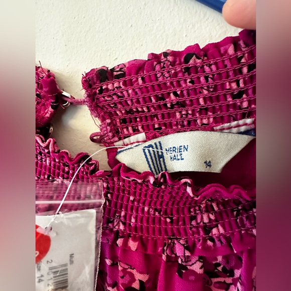 NWT Merien Hall sz 14 Pink Pattern Smocked Waist Sleeveless Halter Dress NEW - Picture 8 of 17